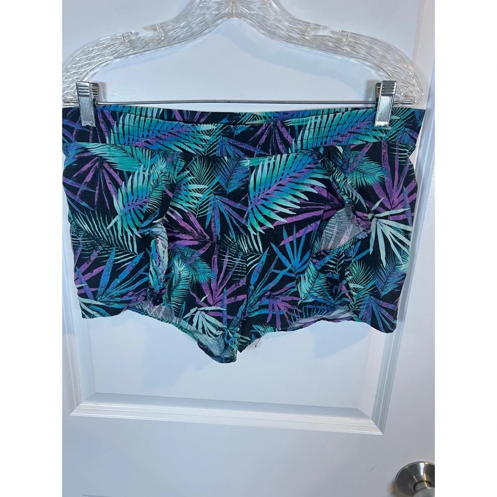 Justice Girls Shorts Tropical Palm Leaf Print Purple Teal Size 16